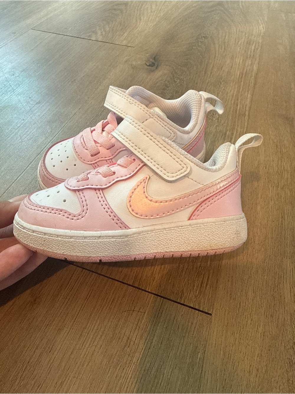 Nike Kids White and Pink Velcro Sneakers